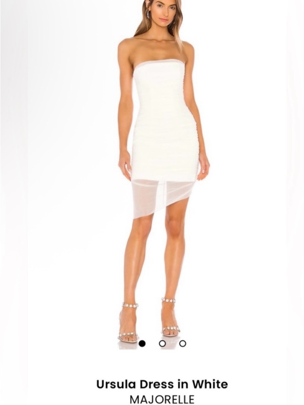 MAJORELLE Strapless White Bodycon Dress with Asymmetric Mesh Hem